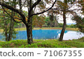 Japanese mystical blue pond 71067355