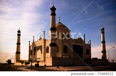 Exterior view to Friendly Fatima Zahra mosque aka copy of Taj Mahal, Kuwait 71069515