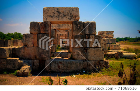 Remains of tribune Hippodrome in ancient columns excavation site in Tyre at Lebanon 71069516