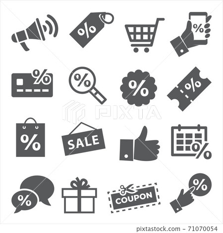 Promotion and coupon icons on white background Promotion and coupon icons on white background 71070054