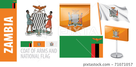 Vector set of the coat of arms and national flag of Zambia 71071057