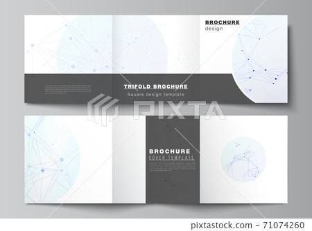 Vector layout of square format covers templates for trifold brochure, flyer, magazine, cover design, book design, brochure cover. Blue medical background with connecting lines and dots, plexus. Vector layout of square format covers templates for trifold brochure, flyer, magazine, cover design, book design, brochure cover. Blue medical background with connecting lines and dots, plexus. 71074260
