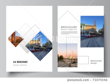 Vector layout of A4 format cover mockups design templates with geometric simple shapes, lines and photo place for brochure, flyer layout, booklet, cover design, book, brochure cover. 71074348