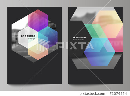 Vector layout of A4 format cover mockups design templates with abstract shapes and colors for brochure, flyer layout, booklet, cover design, book design, brochure cover. Vector layout of A4 format cover mockups design templates with abstract shapes and colors for brochure, flyer layout, booklet, cover design, book design, brochure cover. 71074354