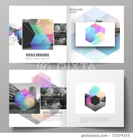 Vector layout of two covers templates with abstract shapes and colors for square design bifold brochure, flyer, magazine, cover design, book design, brochure cover. Vector layout of two covers templates with abstract shapes and colors for square design bifold brochure, flyer, magazine, cover design, book design, brochure cover. 71074355