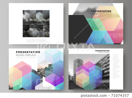 Vector layout of the presentation slides design business templates, multipurpose template with colorful hexagons, geometric shapes, tech background for presentation brochure, brochure cover, report. 71074357