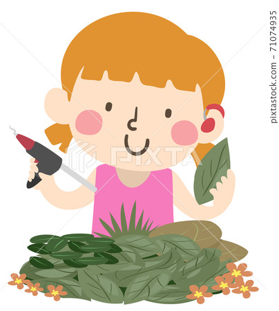 Kid Girl Deaf Leaf Art Workshop Illustration 71074935