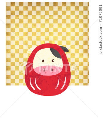Cow Daruma Golden Checkered Pattern No words or notes 71075091