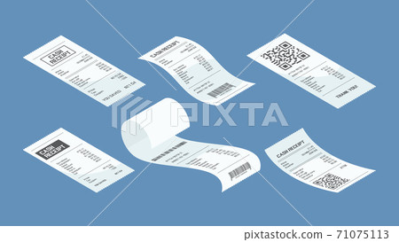 Payment check isometric. Buying financial invoice bill purchasing calculate pay vector set Payment check isometric. Buying financial invoice bill purchasing calculate pay vector set 71075113