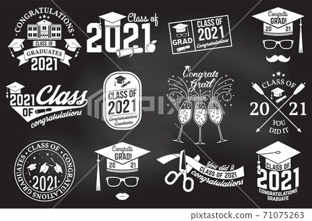 Set of Vector Class of 2021 badges Concept for shirt, print, seal, overlay or stamp, greeting, invitation card. Typography design- stock vector. 71075263