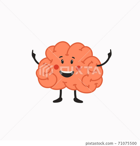 Happy Brain character. Human brain with cute face icon on white background. Happy Brain character. Human brain with cute face icon on white background. 71075500