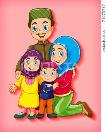 Muslim family member on cartoon character colour gradient backgr Muslim family member on cartoon character colour gradient backgr 71075757