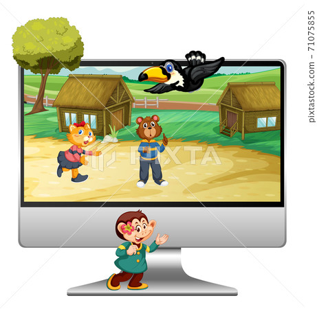 Cute animal on computer background Cute animal on computer background 71075855