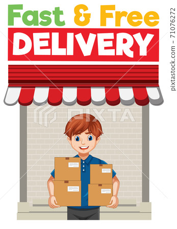 Fast and free logo with deliver or courier man in blue uniform c Fast and free logo with deliver or courier man in blue uniform c 71076272