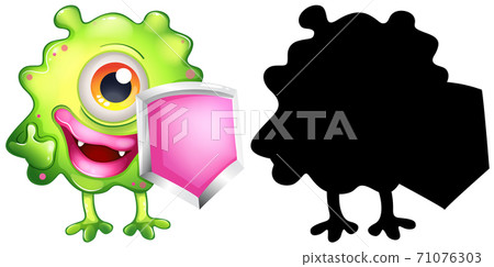 Monster with its silhouette on white background 71076303
