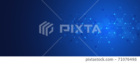 Abstract background of molecules. Molecular structures or chemical engineering, genetic research, innovation technology. Scientific, technical or medical concept. 71076498