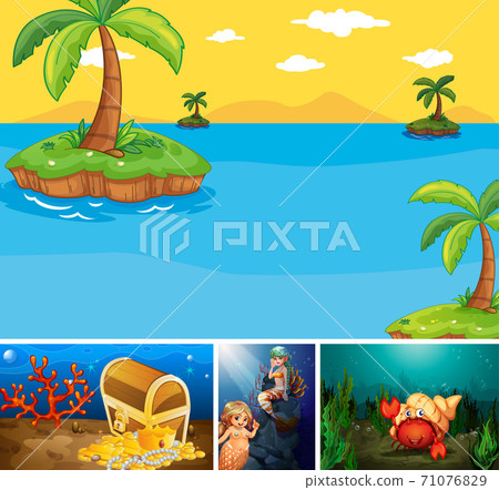 Four different scene of tropical beach and underwater with sea c 71076829