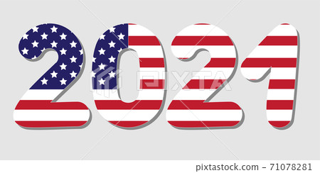 2021 in the form of the American flag. New Year lettering with recognizable elements of the flag. 2021 in the form of the American flag. New Year lettering with recognizable elements of the flag. 71078281