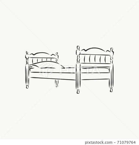 Black outline vector Bed on white background. bed, vector sketch illustration 71079764