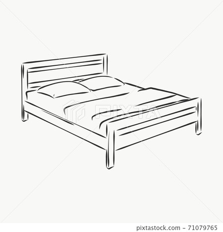 Black outline vector Bed on white background. bed, vector sketch illustration 71079765