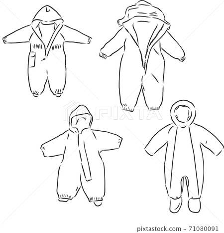 Children's jumpsuit with the hood. Sketch. children's winter jumpsuit vector sketch illustration 71080091