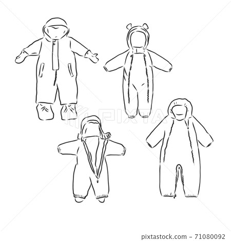 Children's jumpsuit with the hood. Sketch. children's winter jumpsuit vector sketch illustration 71080092