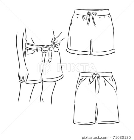 Vector illustration of pants. Front and side views., shorts, vector sketch illustration Vector illustration of pants. Front and side views., shorts, vector sketch illustration 71080120