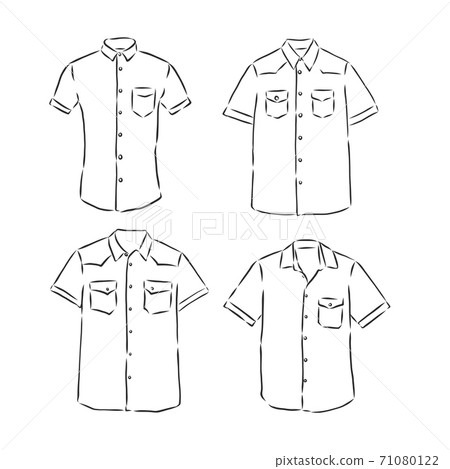 Man's fashion short sleeved shirt technical vector drawing, men's shirt, vector sketch illustration Man's fashion short sleeved shirt technical vector drawing, men's shirt, vector sketch illustration 71080122