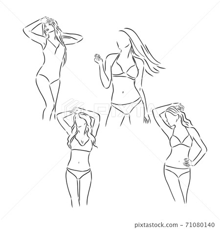 VECTOR Background with the beautiful young woman in bikini, girl in a swimsuit, vector sketch illustration 71080140