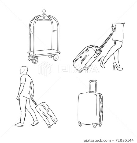 Sketch set of suitcases, suitcase, vector sketch illustration 71080144