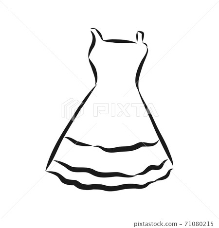 Vector illustration of a women's dress with short sleeves and a long skirt, women's dress, vector sketch illustration 71080215