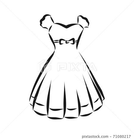 Vector illustration of a women's dress with short sleeves and a long skirt, women's dress, vector sketch illustration 71080217
