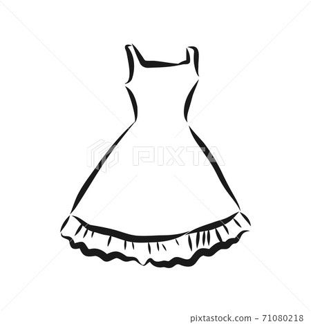 Vector illustration of a women's dress with short sleeves and a long skirt, women's dress, vector sketch illustration 71080218