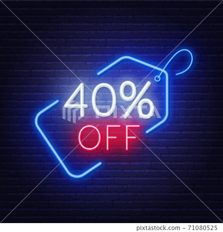 40 percent off neon sign on a dark background. - 스톡일러스트 [71080525] - PIXTA