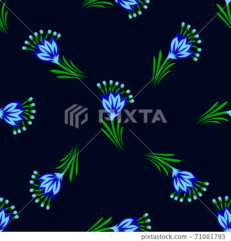 Seamless repeat pattern with flowers and leaves in 71081793