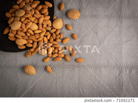 Heap of Raw Almonds on Rustic Background Closeup Heap of Raw Almonds on Rustic Background Closeup 71082271