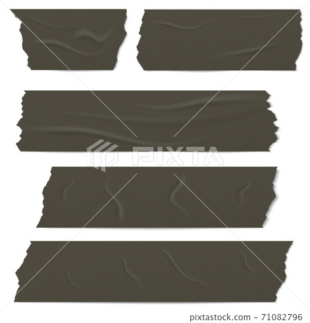 Slices of a black adhesive tape with shadow and wrinkles. 71082796