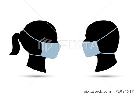 Silhouette of a couple wearing face mask Silhouette of a couple wearing face mask 71084517