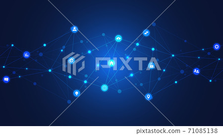 Information technology background with infographic elements and flat icons. Digital technology, network connection and communication concept. Vector illustration. 71085138