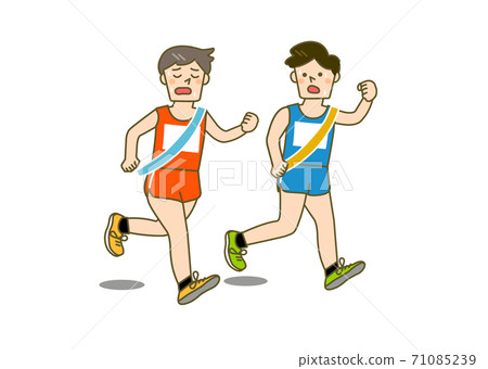 Illustration of male runners competing in a relay road race Illustration of male runners competing in a relay road race 71085239
