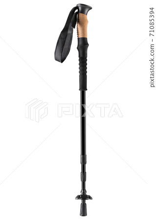 one black trekking stick, on white background, nordic walking stick 71085394