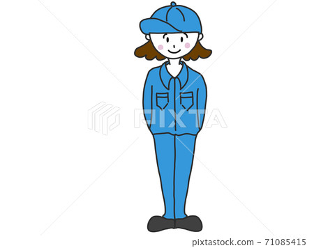 一個穿著工作服的女人微笑著站著 一個穿著工作服的女人微笑著站著 71085415