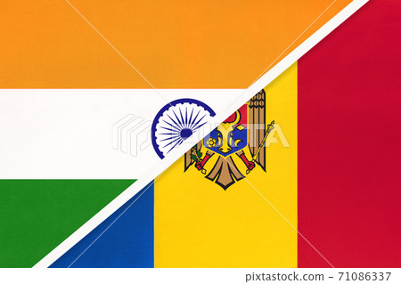 India and Moldova, symbol of national flags from textile. 71086337