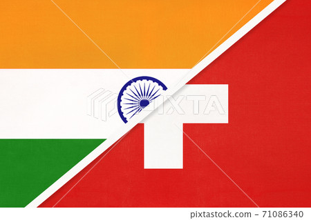 India and Switzerland, symbol of national flags from textile. 71086340