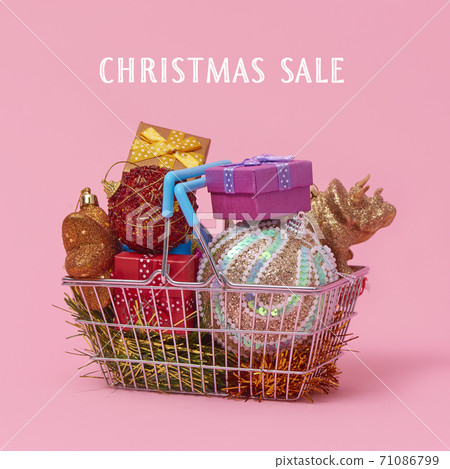 text christmas sales and shopping basket 71086799