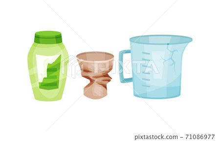 Different Broken and Crumpled Plastic Containers Vector Set 71086977