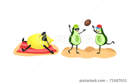 Funny Fruits Sunbathing and Playing Volleyball... - Stock Illustration  [71087031] - PIXTA