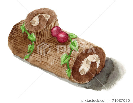 Watercolor Christmas cake Bush de Noel Watercolor Christmas cake Bush de Noel 71087050
