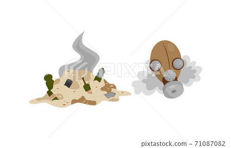 Pile of Waste as Discharge or Dumping Leading to Atmosphere Contamination Vector Set 71087082