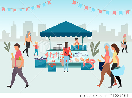 Street Fishmarket Flat Illustration People Stock Illustration 71087561 Pixta